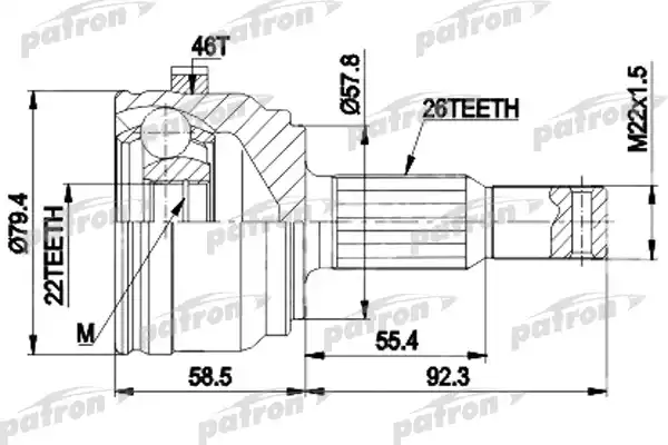 PATRON PCV9117A ШРУС наружн к-кт [A:26, B:22, D:79.4 ABS:46] CHRYSLER: NEON 00-01