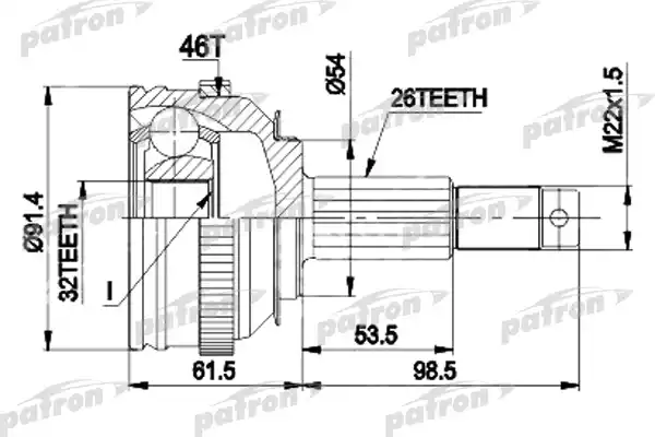 PATRON PCV9491 ШРУС наружн к-кт 26x54.1x32 ABS:46T CHRYSLER: CIRRUS, SEBRING 95-99, DODGE STRATUS 95-99, PLYMOUTH BREEZE 95-99 - С ABS