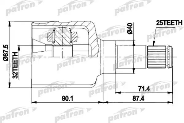 PATRON PCV9536 ШРУС внутр лев к-кт 25x40x32 EMPI 87-9536, CHRYSLER:TOWN&COUNTRY, VOYAGER 96-05 DODGE:CARAVAN 96-05