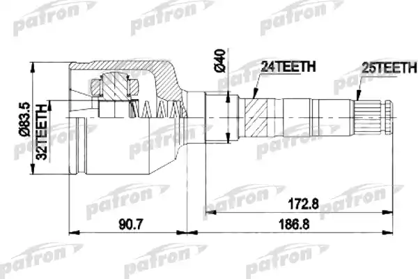 PATRON PCV9537 ШРУС внутр прав к-кт 25[+24]x40x32 EMPI 87-9537, CHRYSLER: TOWN&COUNTRY, VOYAGER 96-05 DODGE: CARAVAN 96-05