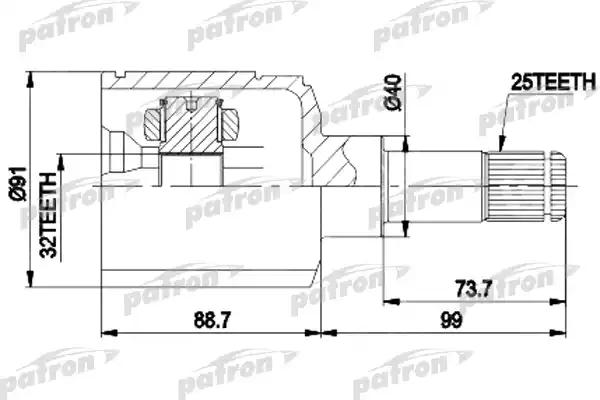 PATRON PCV9538 ШРУС внутр к-кт 25x40x32 CHRYSLER: CIRRUS 95-00, SEBRING 95-04, DODGE STRATUS 95-00, PLYMOUTH: BREEZE 96-00