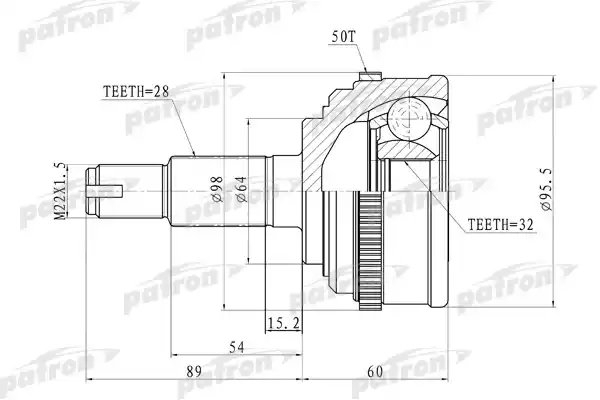 PATRON PCV9574 ШРУС наружн 28x64x32 ABS:50T Honda: CRV 97-00
