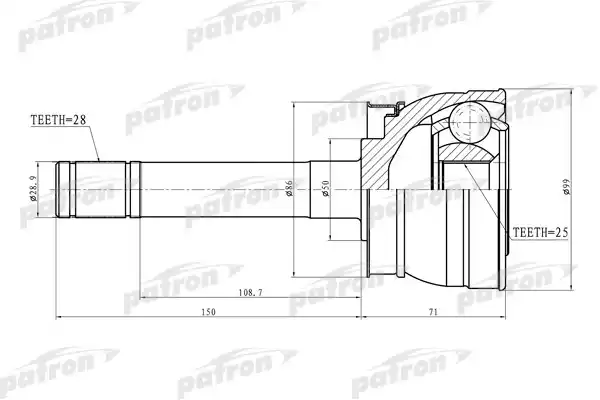 PATRON PCV9721 ШРУС наружн INFINITI: QX4 02-03   NISSAN: FRONTIER 02-04, PATHFINDER 90-01, XTERRA 02-04