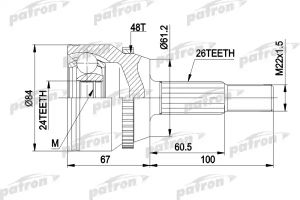 PATRON PCV9791 ШРУС наружн к-кт 26x56x24 ABS:48T Toyota: Camry, Solara 02-05