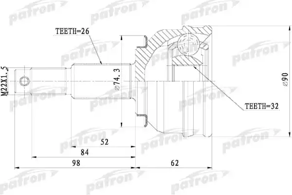PATRON PCV9819 ШРУС наружн 26x54.1x32 Chrysler: Town & Country 90-00, Voyager 90-00   Dodge: Caravan 90-00 без ABS