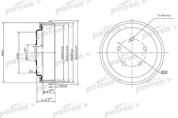 PATRON PDR1001 Барабан тормозной задн. DODGE: Neon 95-05   PLYMOUTH: Neon 95-01   CHRYSLER: Neon 00-02