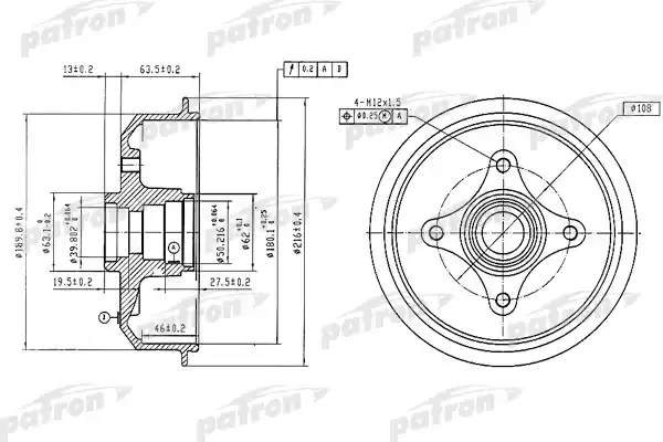PATRON PDR1054 Барабан тормозной задн FORD: ESCORT III 80-86, ESCORT III кабрио 83-85, ESCORT IV 85-90, ESCORT IV кабрио 86-90, ORION I 83-86, ORION II 85-90