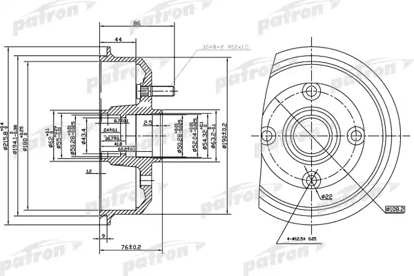 PATRON PDR1059 Барабан тормозной задн FORD: ESCORT V 90-92, ESCORT V кабрио 90-92, ESCORT VI 92-95, ESCORT VI кабрио 92-95, ESCORT VI седан 93-95, ESCORT VI уни