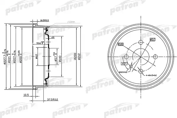 PATRON PDR1118 Барабан тормозной задн OPEL: ASTRA F 91-98, ASTRA F Van 91-99, ASTRA F хечбэк 91-98, ASTRA F кабрио 93-01, ASTRA F универсал 91-98, KADETT D 79-8