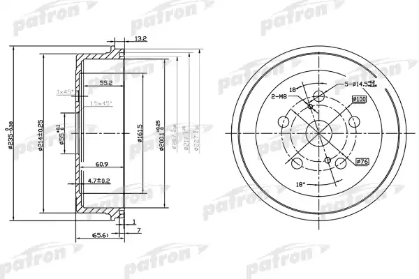 PATRON PDR1182 Барабан тормозной задн TOYOTA: CARINA E 92-97, CARINA E Sportswagon 93-97, CARINA E седан 92-97, CARINA II 87-93, CARINA II седан 87-93, CELICA к