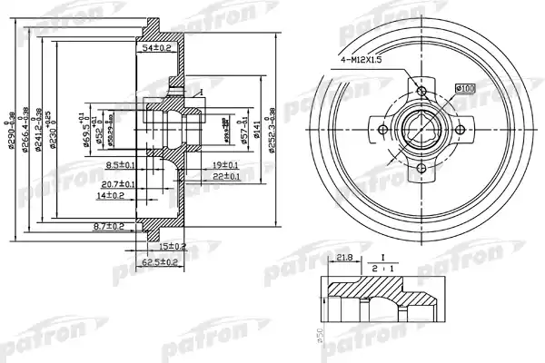 PATRON PDR1192 Барабан тормозной задн VW: PASSAT 88-96, PASSAT Variant 88-97