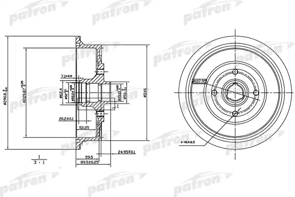PATRON PDR1200 Барабан тормозной задн AUDI: 100 82-89, 100 Avant 82-90, 80 86-91, 80 91-94, 80 Avant 91-96, 90 88-91