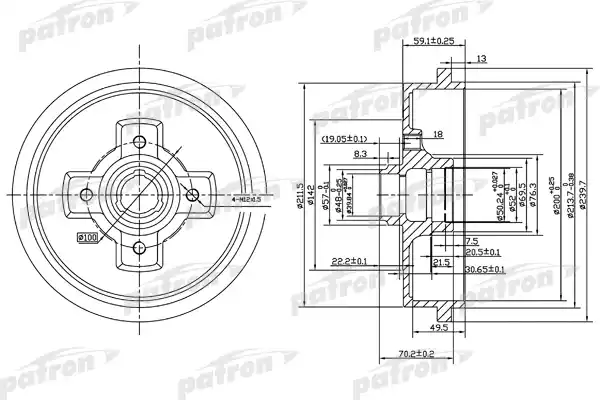 PATRON PDR1208 Барабан тормозной задн AUDI: 80 72-78, 80 78-86, SEAT: CORDOBA 93-99, CORDOBA Vario 96-, CORDOBA хечбэк 99-02, IBIZA II 93-99, TOLEDO I 91-96,