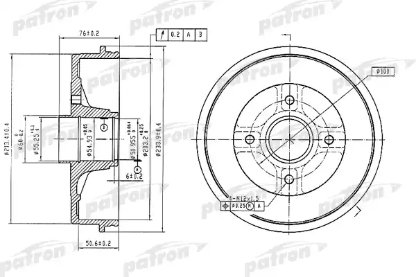 PATRON PDR1353 Барабан тормозной задн RENAULT: KANGOO 98-, KANGOO Express 98-