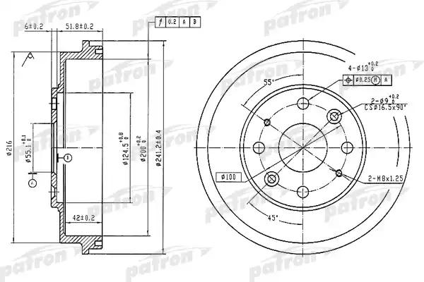 PATRON PDR1546 Барабан тормозной задн MAZDA: 323 C IV 89-94, 323 C V 94-98, 323 F IV 89-94, 323 F V 94-98, 323 S IV 89-94, 323 S V 94-98, MX-3 91-