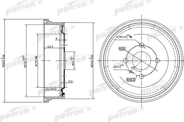 PATRON PDR1551 Барабан тормозной задн OPEL: ASTRA F CLASSIC хечбэк 98-02, ASTRA F CLASSIC седан 98-02, ASTRA F CLASSIC универсал 98-05, ASTRA G хечбэк 98-05, AS