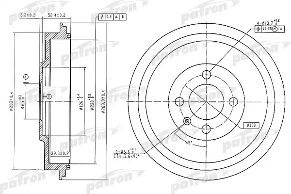 PATRON PDR1615 Барабан тормозной задн SEAT: INCA 00-