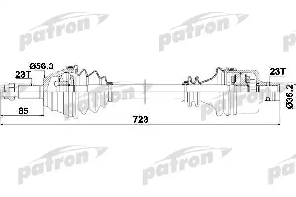 PATRON PDS0035 Полуось передняя 23x713x56.3x23 RENAULT: 25 2.0/2.0/2.1 Diesel/2.1 Turbo-D/2.2/2.2 84-93