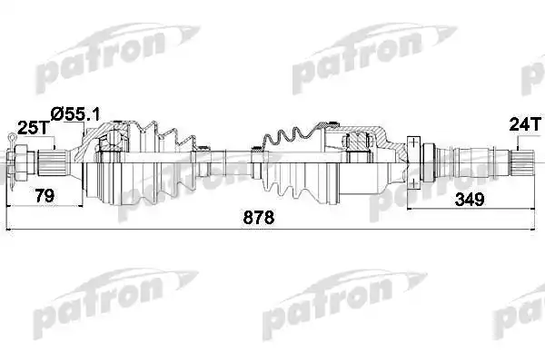 PATRON PDS0059 Полуось прав PEUGEOT: 3 Наклонная задняя часть 1.8/1.9 D 93-01, 306 1.8 ST/1.9 D/1.9 SLD/2.0 ST 93-01, 306 Break 1.8/1.9 D 94-02, 306 кабрио 1.8 94-02, 4