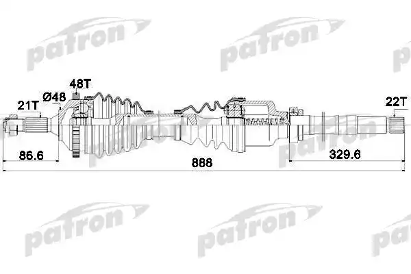 PATRON PDS0091 Полуось правая 21x886x48 PEUGEOT: 206 ХЕЧБЭК 98-