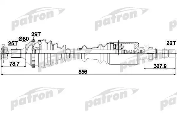 PATRON PDS0105 Полуось правая 25x866x58.5x22 CITROEN: XSARA 97-00, XSARA BREAK 97-00, XSARA PICASSO 00-