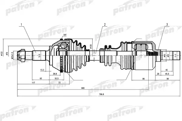 PATRON PDS0160 Полуось лев FIAT: Ducato,PEUGEOT: Boxer 2.0-2.5D MG5 94> 1.8Q +ABS