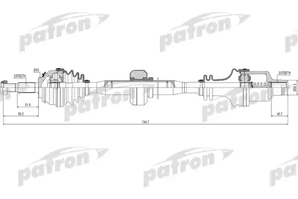 PATRON PDS0220 Полуось передняя правая 23x755x49x23 DACIA: LOGAN 04-, LOGAN MCV 07-