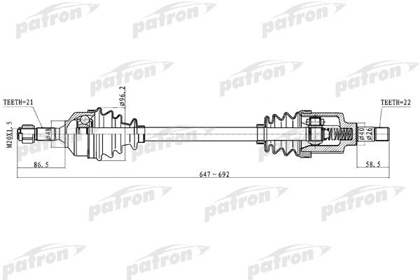 PATRON PDS0228 Полуось передняя левая 21x647x48x22 PEUGEOT: 207 06-, 207 SW 07-