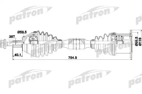 PATRON PDS0254 Полуось передняя правая 36x754,5x59,5 VW: JETTA 05-