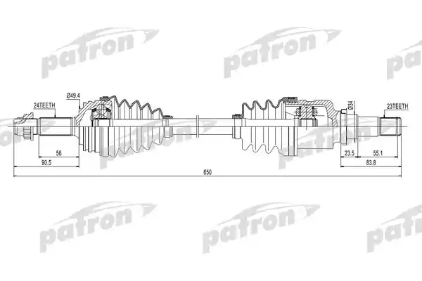 PATRON PDS0259 Полуось передняя левая 24x650x49.4x23 CITROEN: C1 05-   PEUGEOT: 107 05-   TOYOTA: AYGO 05-