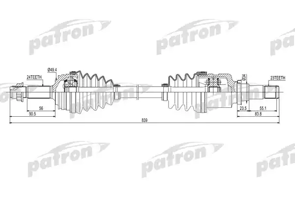 PATRON PDS0260 Полуось передняя правая 24x841x49.4x23 CITROEN: C1 05-   PEUGEOT: 107 05-   TOYOTA: AYGO 05-