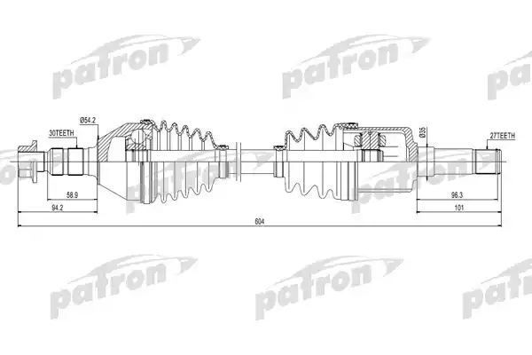 PATRON PDS0270 Полуось передняя правая 30x604x54,2x27 OPEL: SIGNUM 03-, VECTRA C 02-