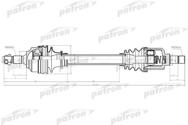 PATRON PDS0282 Полуось передняя левая 25x616x58,5x24 CITROEN: BERLINGO 1.6/1.6HDI 08-   PEUGEOT: PARTNER TEPEE 1.6/1.6HDI 08-