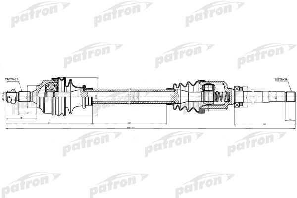 PATRON PDS0283 Полуось передняя правая 25x939x58,5x24 CITROEN: BERLINGO 1.6/1.6HDI 08-, C4 PICASSO 2.0/1.6HDI 06-   PEUGEOT: PARTNER TEPEE 1.6/1.6HDI 08-