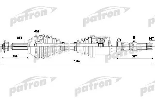 PATRON PDS0290 Полуось правая 28x1055x59x36 FORD TRANSIT C БОРТОВОЙ ПЛАТФОРМОЙ VII, TRANSIT ФУРГОН VII 06-