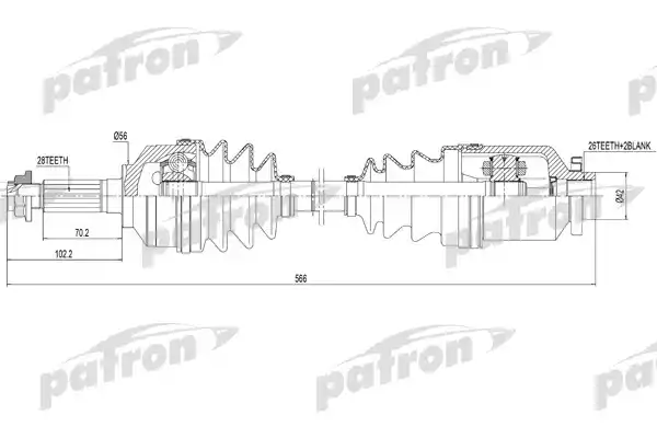 PATRON PDS0301 Полуось правая 28x567x56 KIA SORENTO [FY] [F1] [BL] 02-