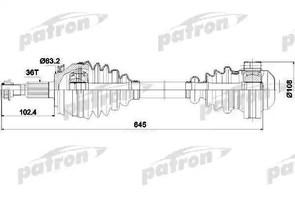 PATRON PDS0307 Полуось левая 38X668X63,2 VW TRANSPORTER V 2,0 TDI 09-