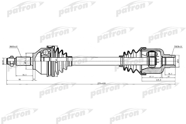 PATRON PDS0309 Полуось правая 27x579x56.5x35 FORD MONDEO СЕДАН III (B4Y), MONDEO УНИВЕРСАЛ III (BWY), MONDEO ХЭТЧБЕК III (B5Y) 00-07