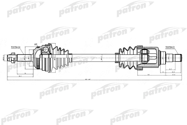 PATRON PDS0312 Полуось левая 24x624x59x25 ABS: 40T GEELY MK