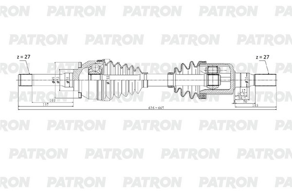 PATRON PDS0314 Полуось перед 27x630x53x27 GREAT WALL HOVER H5 Diesel