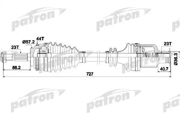 PATRON PDS0361 Полуось передняя правая 23x724x57.5x23 ABS: 44T RENAULT: CLIO II 1.5DCI 98-
