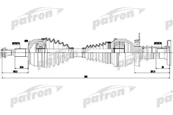 PATRON PDS0384 Полуось 38x883x26 VW: MULTIVAN 2,0BiTDI 09-, TRANSPORTER V 2,0TDI 09-
