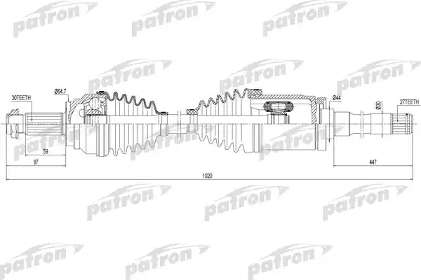 PATRON PDS0387 Полуось передн прав 30x1020x27 BMW: X5 (E70) 3.0 D/3.0 SD/3.0 SI/4.8 I XDRIVE/M/XDRIVE 30 D/XDRIVE 30 I/XDRIVE 35 D/XDRIVE 35 I/XDRIVE 48 I/
