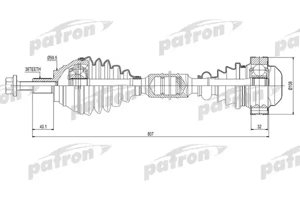PATRON PDS0416 Полуось передняя правая 36x805x108 VW CADDY III 1,9TDI 04-10