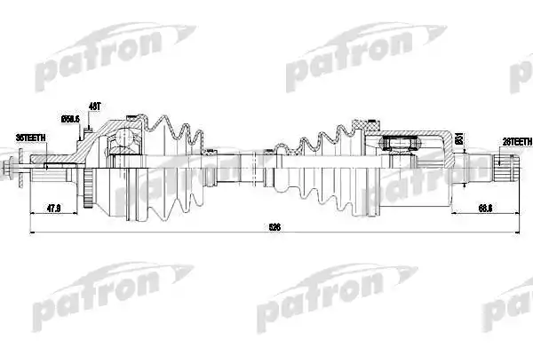 PATRON PDS0420 Полуось передняя левая 36x525x26 ABS: 48T VOLVO: S60 2.0 T/2.3 T5/2.4 D/2.4 D5/2.4 T/2.4 T AWD/2.4 T5/2.5 T AWD/T5 00-10, V70 II (SW) 2.0 T/2.3/2.3 T5