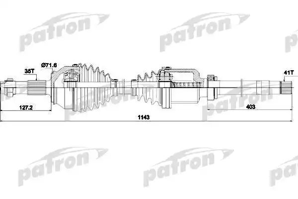 PATRON PDS0425 Полуось правая 35X1148X41 CITROEN JUMPER 2,2 HDI 06-, FIAT DUCATO 2,2D 2,3D 06-, PEUGEOT BOXER 2,2 HDI 06-