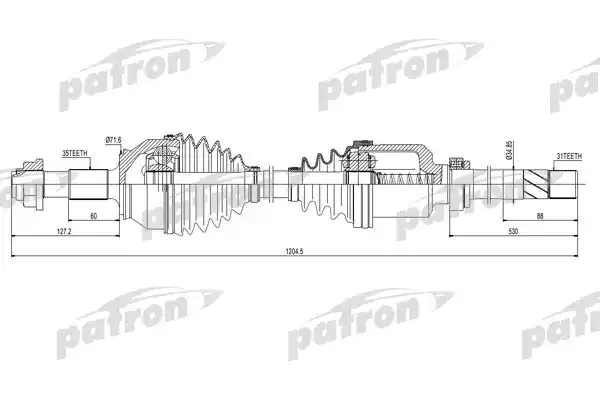 PATRON PDS0427 Полуось правая 35X1205X31 CITROEN JUMPER 3,0HDI 06-, FIAT DUCATO 3,0D 06-, PEUGEOT BOXER 3,0 HDI 06-