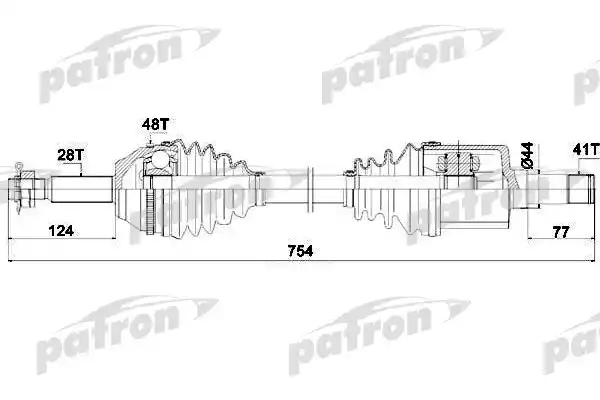 PATRON PDS0428 Полуось передняя левая 28X754X41 ABS: 48T FORD TRANSIT 2,2TDCI, 3,2TDCI 07-