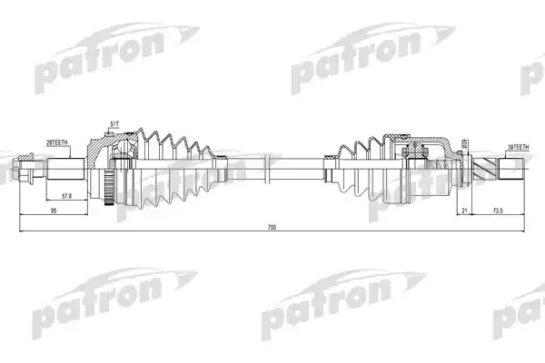 PATRON PDS0431 Полуось передняя левая 28X700X39 ABS: 51 OPEL MOVANO 2,5CDTI 03-, RENAULT MASTER II 2,5 CDTI/DCI 06-