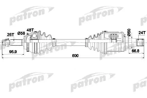 PATRON PDS0437 Полуось левая 26X600X24 ABS: 48T TOYOTA AVENSIS 2,0 D-4D 06-08